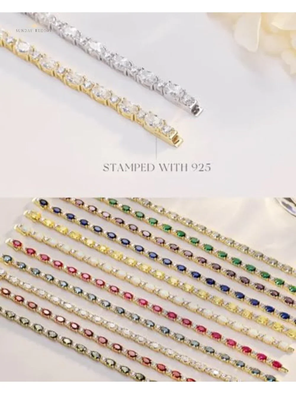 Sterling Silver 14K Gold Plated Tennis Bracelet Women 7